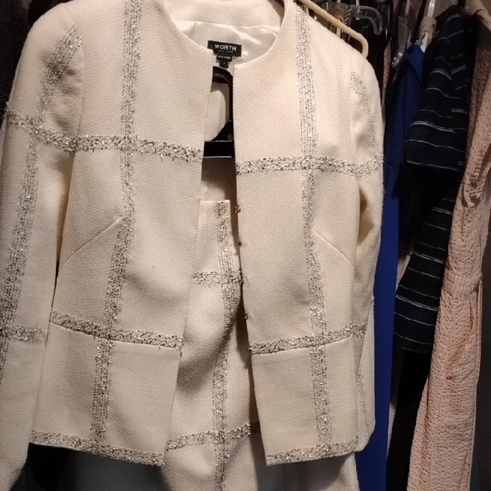Silcer 2 Piece Suit -Worth Women's Cream Blazer with Silver Detailing